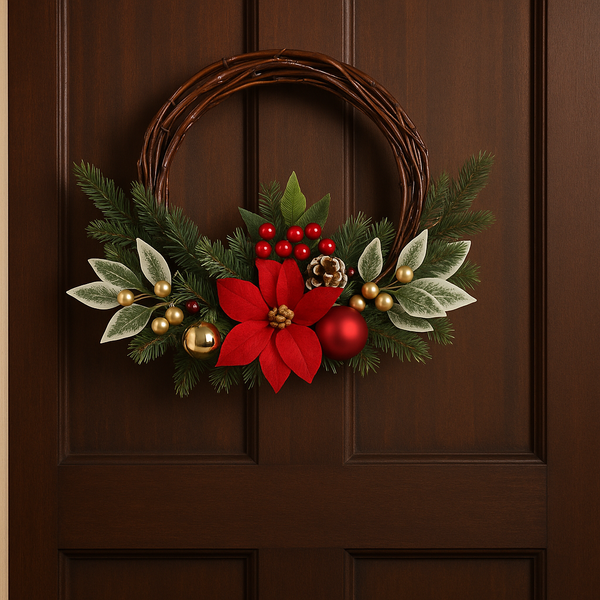 CHRISTMAS WREATH HANGING LED 30 CM RED-GOLD
