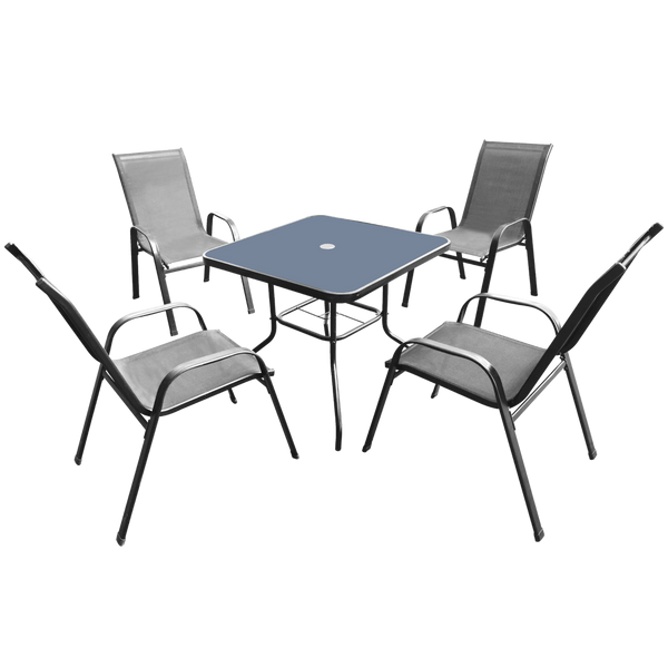 ZESTAW MEBLI OGRODOWYCH - 4 KRZESŁA + KWADRATOWY STOLIK - SZARY