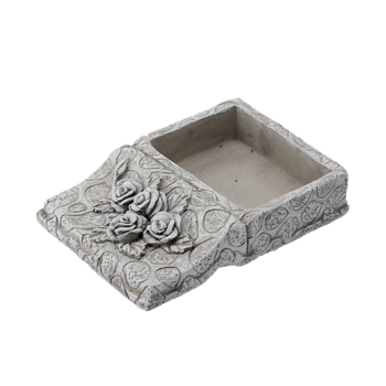 HROBOVÝ UTERÁK BETÓNOVÝ - KNIHA S KVETMI ŠEDÁ 23,5 X 17 X 5 CM *8875