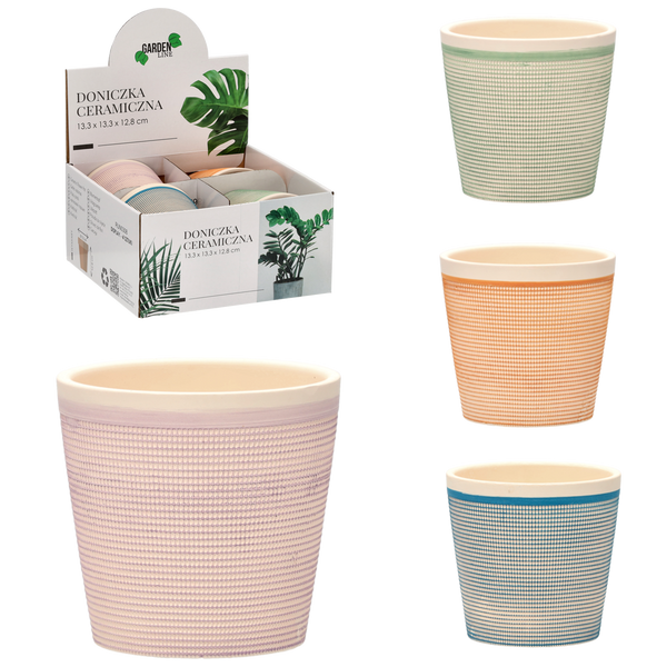 OSŁONKA CERAMICZNA NA DONICZKĘ 13.3 x 13.3 x 12.8 CM MIX WZORÓW disp=4szt *0308