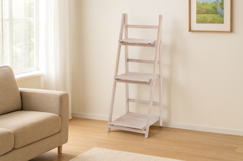 NATURAL/WHITENED LADDER SHELF WITH 3 SHELVES 42 X 39 X 109 CM