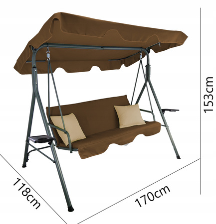 LEAGĂNĂ DE GRĂDINĂ A-TYPE 170 x 118 x 153 cm MARO CU SPUME BEIGE ȘI SUPORTURI PENTRU CAFEA *7626