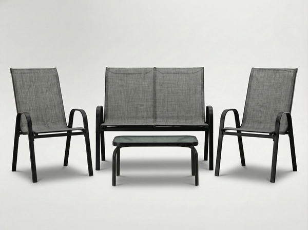 ZESTAW MEBLI OGRODOWYCH ZE STOLIKIEM - SZARY