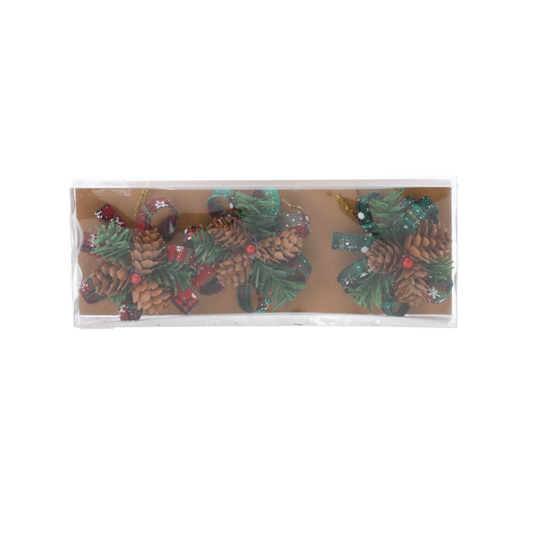 SET 3 DECORAȚIUNI DE CRĂCIUN - BOLURI CU CONURI 10 CM MIX 2 MODELE *6004