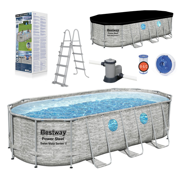 Power Steel Swim Vista Series 5.49m x 2.74m x 1.22m Oval Pool Set