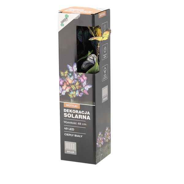 SOLÁRNA LAMPA H 68 CM MOTÝLI 49 LED TEPLÁ BIELA disp=12ks *4675