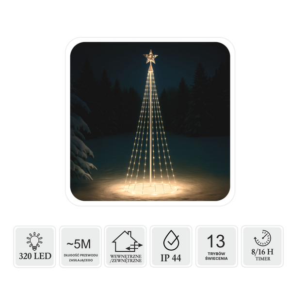 LED CONE CHRISTMAS TREE WITH STAR 1,8M 320L WARM WHITE IP44