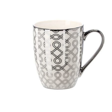 KÁVOVÝ HRNEK PORCELÁNOVÝ STŘÍBRNO-BÍLÝ 340ML MIX VZORŮ balení=12 ks *6219