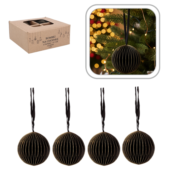 SET 4 BOMBONE PE BRADULĂ DIN HÂRTIE FI 7 CM NEGRE pachet=6buc *2051