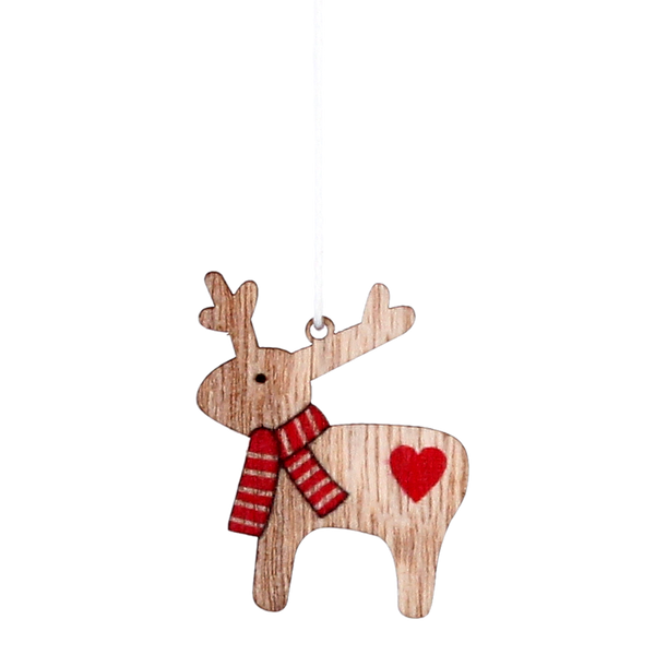 SET OF 18 WOODEN CHRISTMAS DECORATIONS ASSORTED 2 DESIGNS REINDEERS