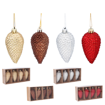 SET DE 4 DECORAȚIUNI DE CRĂCIUN - CONE 9 CM ROȘII, ARGINTII, AURII, MARO *9747