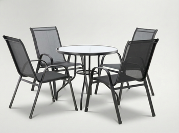 SET DE MOBILIER DE GRĂDINĂ - 4 SCAUNE + MASĂ ROTUNDĂ - NEAGRĂ *3377