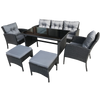 ZESTAW MEBLI RATTANOWYCH (SOFA, 2 KRZESŁA, 2 PUFY, STOLIK) - CZARNY, PODUSZKI - SZARY *7541