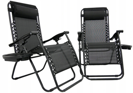FOLDING GARDEN SUN LOUNGER WITH BASE, POCKET AND HEADREST BLACK