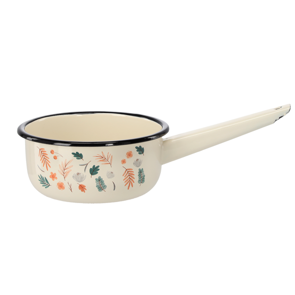 ENAMEL SAUCEPAN WITH HANDLE 1.5L 16CM CREAM LEAVES