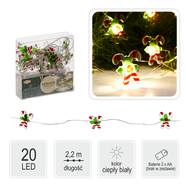 LED SVETELNÝ REŤAZ CUKRÍKY 20L NA BATÉRIE bal=20ks *2199