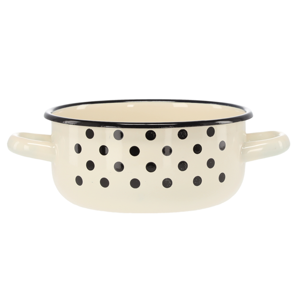 RONDEL EMALIOWANY Z DWOMA USZAMI 1,5 L 16 CM BIAŁY KROPKI *3301