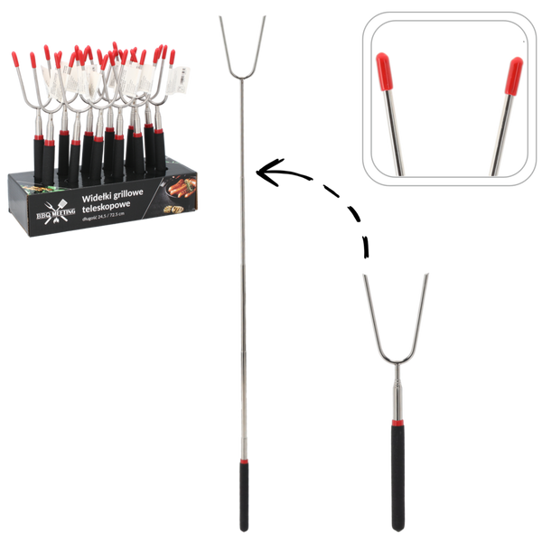 WIDEŁKI GRILLOWE / OGNISKOWE TELESKOPOWE DŁ. 24.5 / 72.5 CM disp=12szt