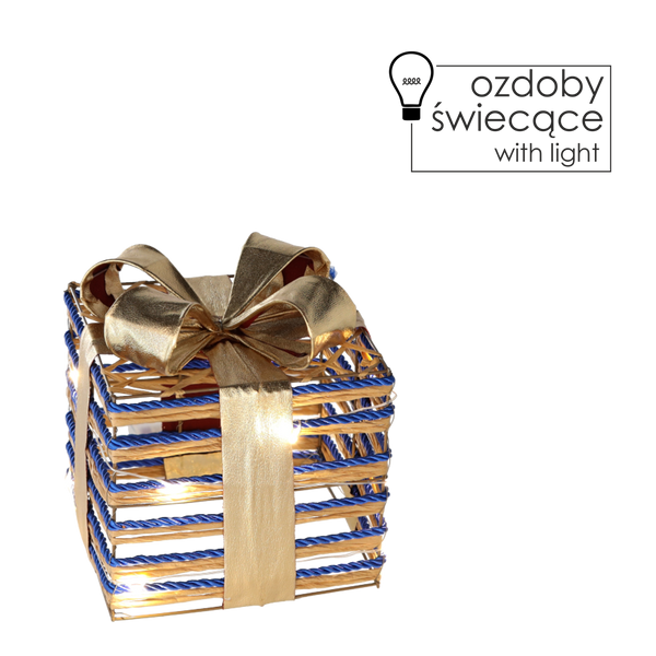 CHRISTMAS DECORATION - GIFT WITH BOW BLUE 15 CM LED