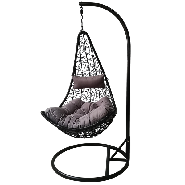 FOTEL WISZĄCY CZARNY, PODUSZKA - SZARA, RAMA - CZARNA, POŁÓWKA /1151/ 