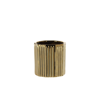 OSŁONKA CERAMICZNA NA DONICZKĘ 11,5 x 11,5 x 12 CM ZŁOTA PRĄŻKOWANA *5641