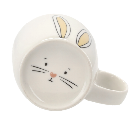 Hrnček porcelánový 270 ml uši zajíce s pusou na dně balení=12ks *7888