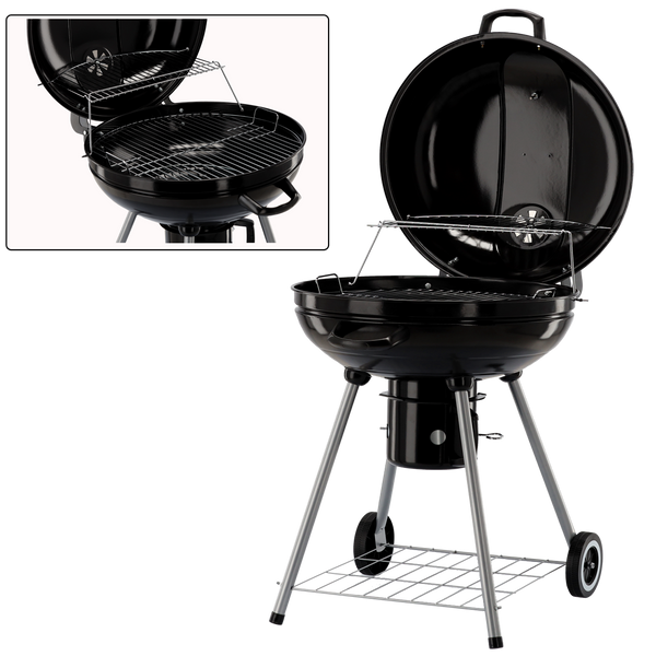 CHARCOAL KETTLE BBQ WITH LID, ASH PAN AND WHEELS 66 x 57 x 85 CM