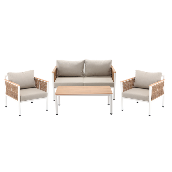 ALUMINUM FURNITURE "BELGRAD" SET (SOFA + 2 ARMCHAIRS + TABLE) BEIGE + BEIGE CUSHIONS
