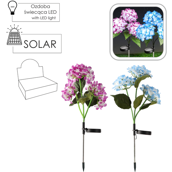LAMPA SOLARNA H 68 CM HORTENSJA 3 LED ZIMNY BIAŁY MIX KOLORÓW disp=12szt *4699