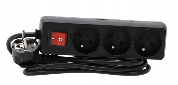 EXTENSION CORD POWER STRIP WITH SWITCH 3 SOCKETS 3M BLACK