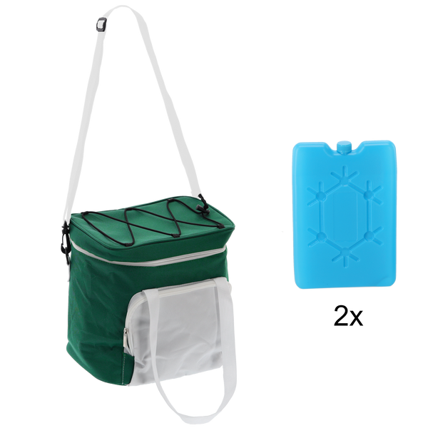 TORBA TERMICZNA 28 x 19 x 28 CM 14L ZIELONO-BIAŁA Z DWOMA WKŁADAMI CHŁODZĄCYMI *9325