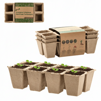 SET OF 3 PALLETS OF PEAT FLOWERPOTS 24,5 x 12,5 x 6 CM