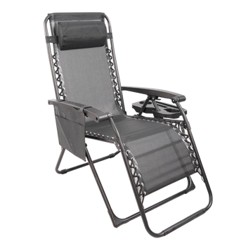 FOLDING GARDEN SUN LOUNGER WITH BASE, POCKET AND HEADREST BLACK 65 X 176 X 110 CM