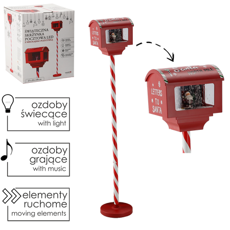 CHRISTMAS MAILBOX 27 x 20 x 150 CM WITH MUSIC BOX LED - RED - WITH SANTA