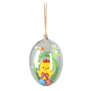 OZDOBA WIELKANOCNA - ZAWIESZKA 7 x 10 CM KURCZAK W PLASTIKOWEJ KULI opak=12szt *9335