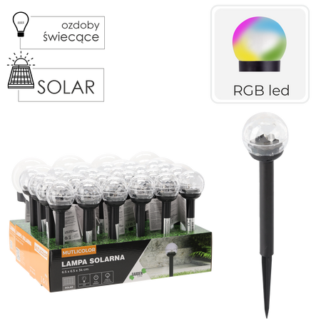 SOLAR LAMP MULTICOLOR 6.5 x 6.5 x 34 CM, disp.24pcs