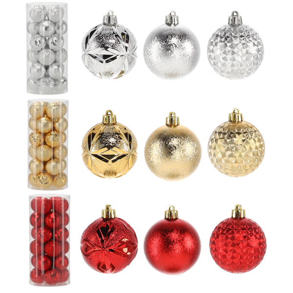 SET OF 24 BAUBLES 6 CM RED/GOLD/SILVER