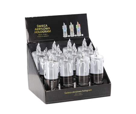 LED HOLO ACRYLIC CANDLE 18CM WITH BATTERIES WARM WHITE*2433