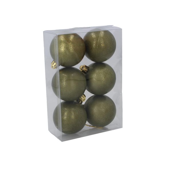 SET OF 6 BAUBLES 6 CM OLIVE/COPPER/GRAPHITE