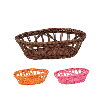 RATTAN BASKET OVAL 25 x 17.5 x 8 CM CHOCOLATE/PINK/ORANGE