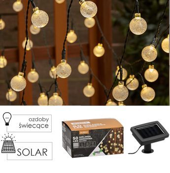SOLÁRNA ZÁHRADNÁ GARLAND DĹŽKA 2 + 7,35 M BUBBLE 50 LED TEPLÁ BIELA *3767