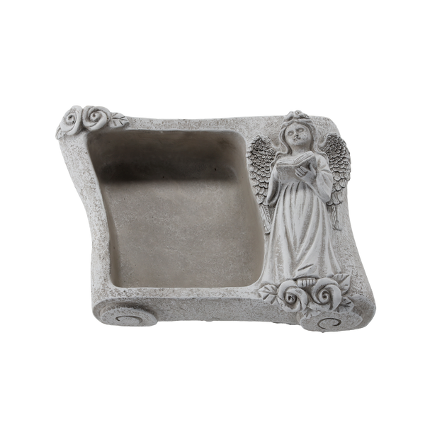 BOOK WITH ANGEL CEMENT POT - GREY 25 X 18,5 X 9,5 CM