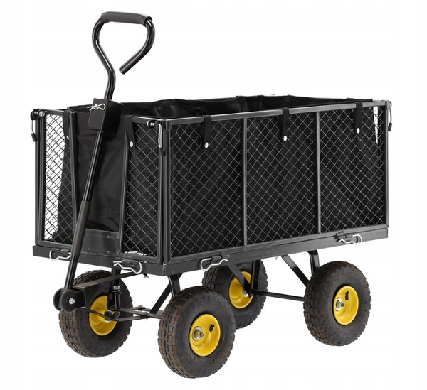 WÓZEK OGRODOWY DWUFUNKCYJNY XL - CZARNY Z PLANDEKĄ 