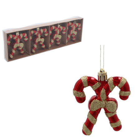SET OF 4 CHRISTMAS TREE ORNAMENTS - CANDY CANE 7.5 X 6.5 CM pack=12 sets