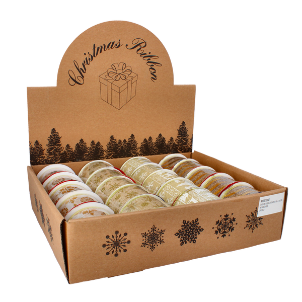 DEKORATIVNÍ VÁNOČNÍ STUHA 5 CM x 2,7 M ZLATÁ MIX VZORŮ bal=20ks *9805