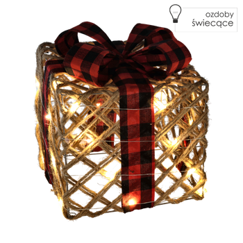 CHRISTMAS DECORATION - JUTE BOW GIFT 25 CM LED