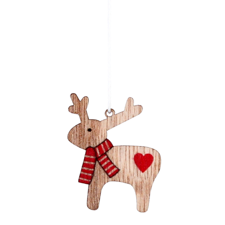 SET OF 18 WOODEN CHRISTMAS DECORATIONS ASSORTED 2 DESIGNS REINDEERS