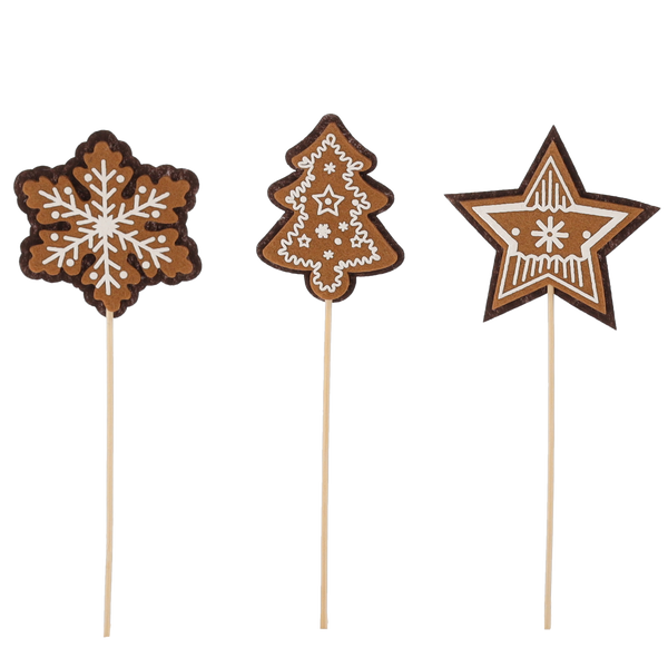 CHRISTMAS DECORATION - GINGERBREAD ON STICK MIX DESIGNS 8 x 8 CM