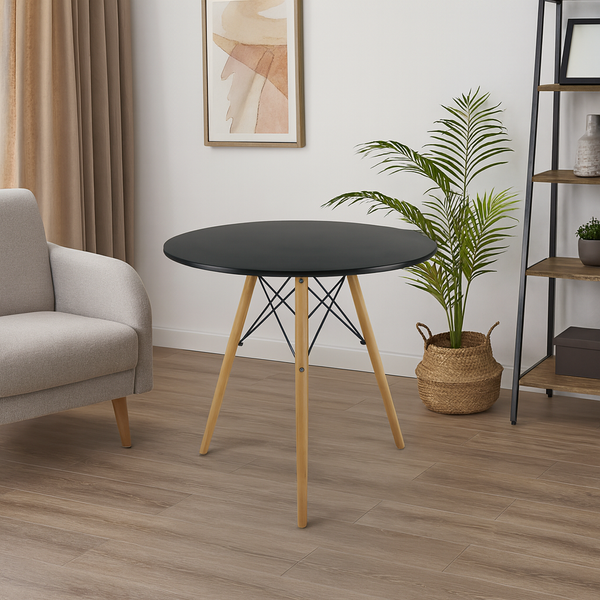 STÓŁ OKRĄGŁY NA DREWNIANYCH NOGACH - CZARNY *1187