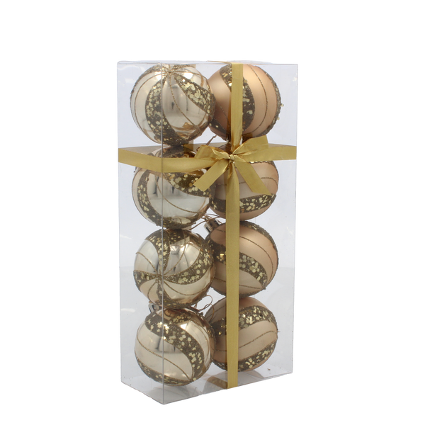 SET OF 8 CHRISTMAS BAUBLES GOLD 6 CM